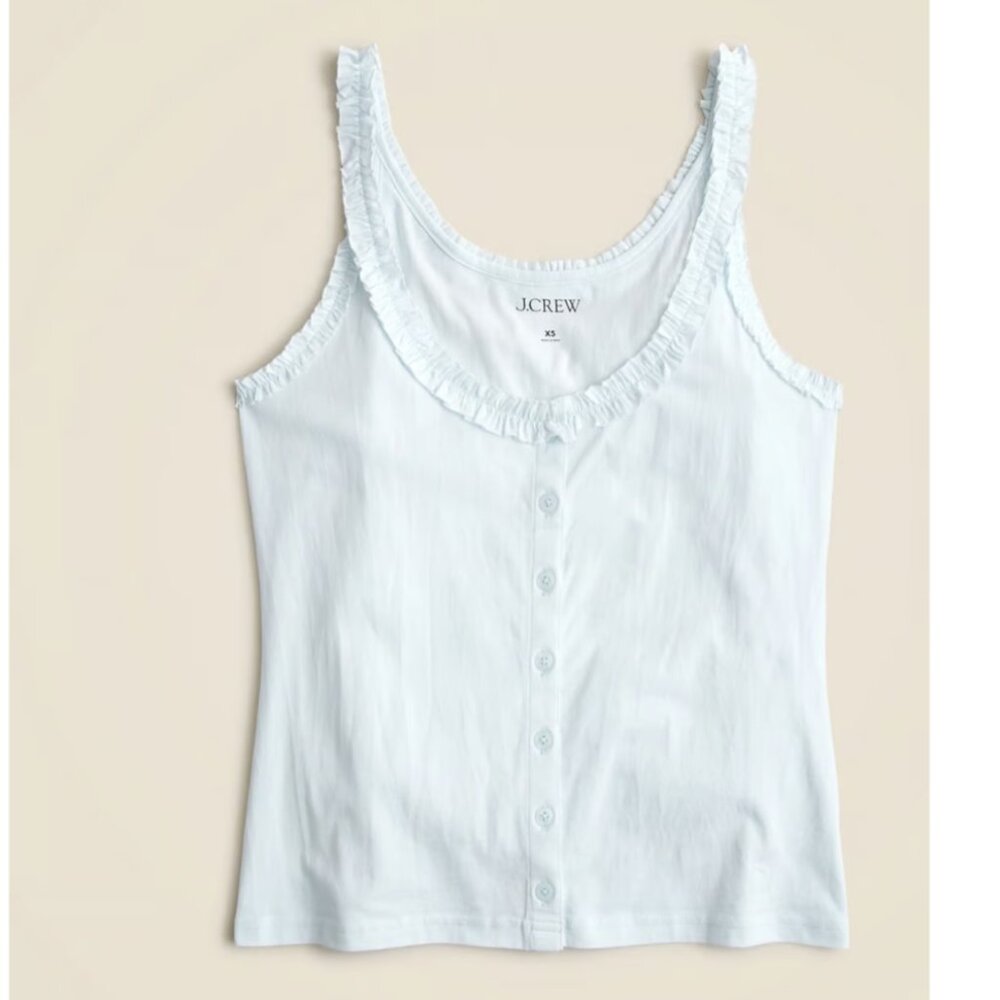 NWT J.Crew Retail XS Broken-in jersey button-front tank top with ruffle trim